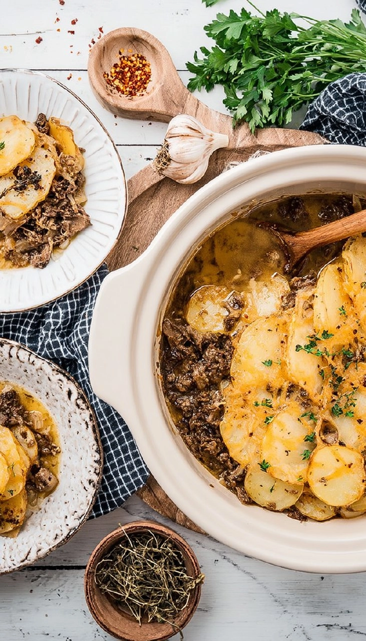 Slow Cooker Beef and Potato Au Gratin