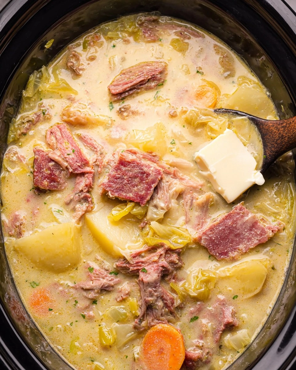 Slow Cooker Corned Beef and Cabbage Soup (Creamy)