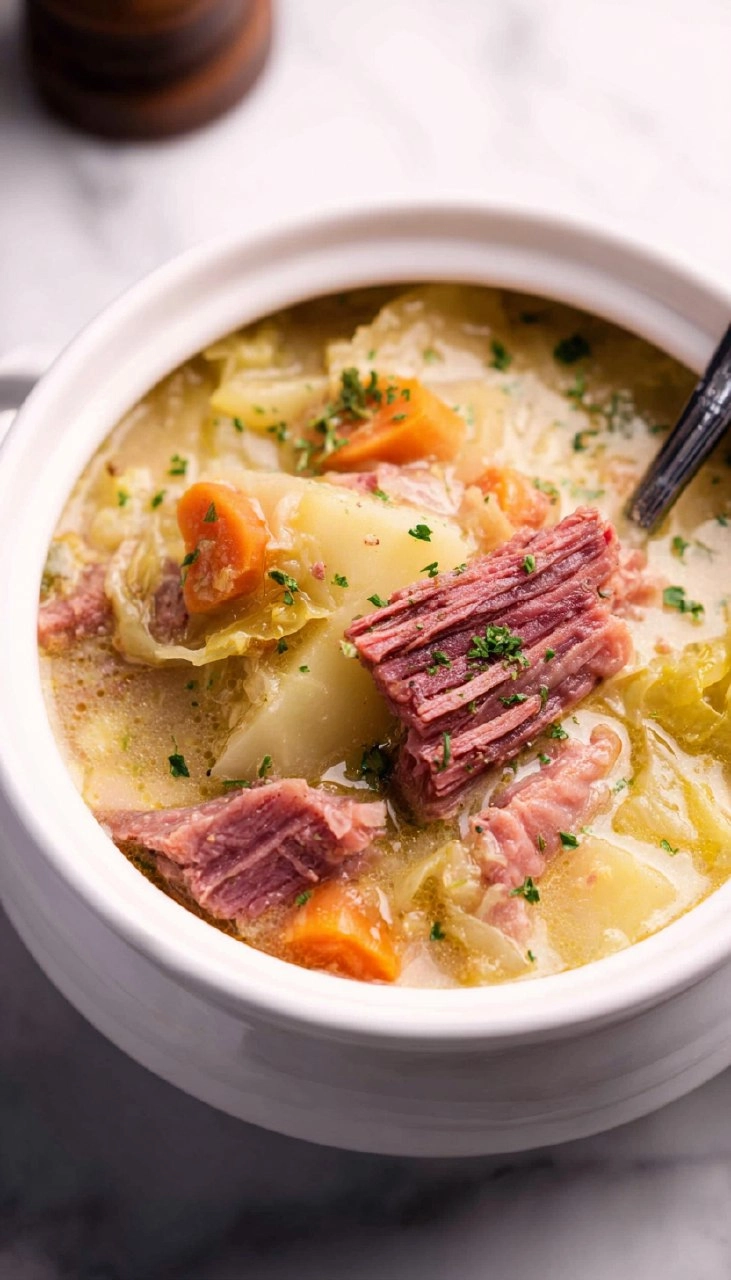 Slow Cooker Corned Beef and Cabbage Soup (Creamy)