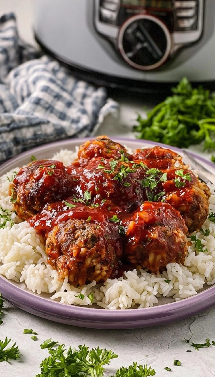 Slow Cooker Porcupine Meatballs