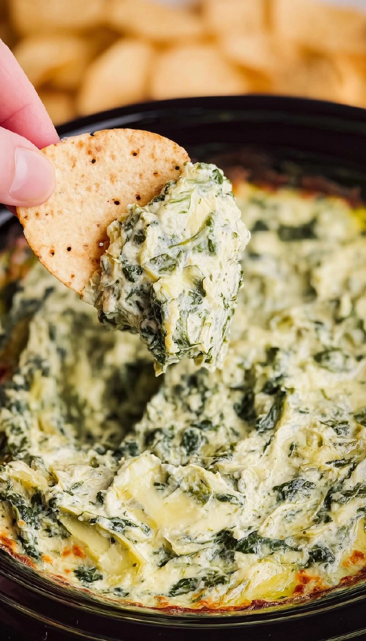Cheesy Slow Cooker Spinach Artichoke Dip
