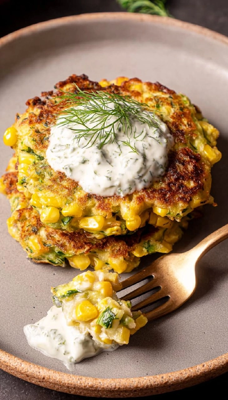 Corn and Zucchini Fritters with Herb Yogurt Sauce
