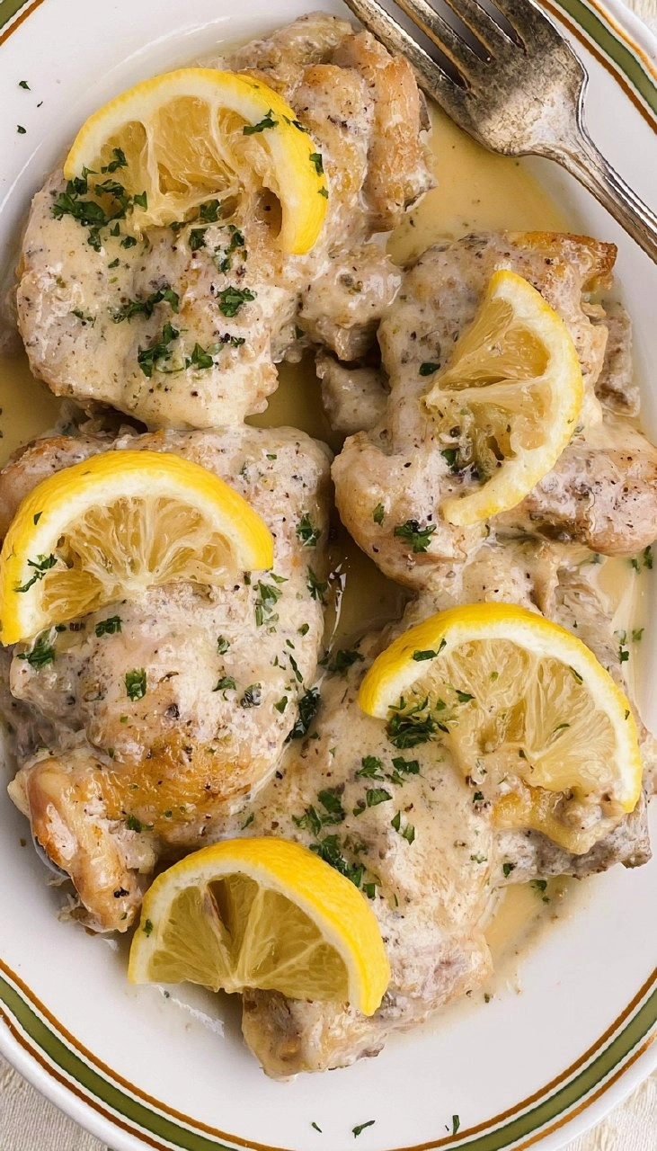 Slow Cooker Chicken Thighs With A Creamy Lemon Sauce