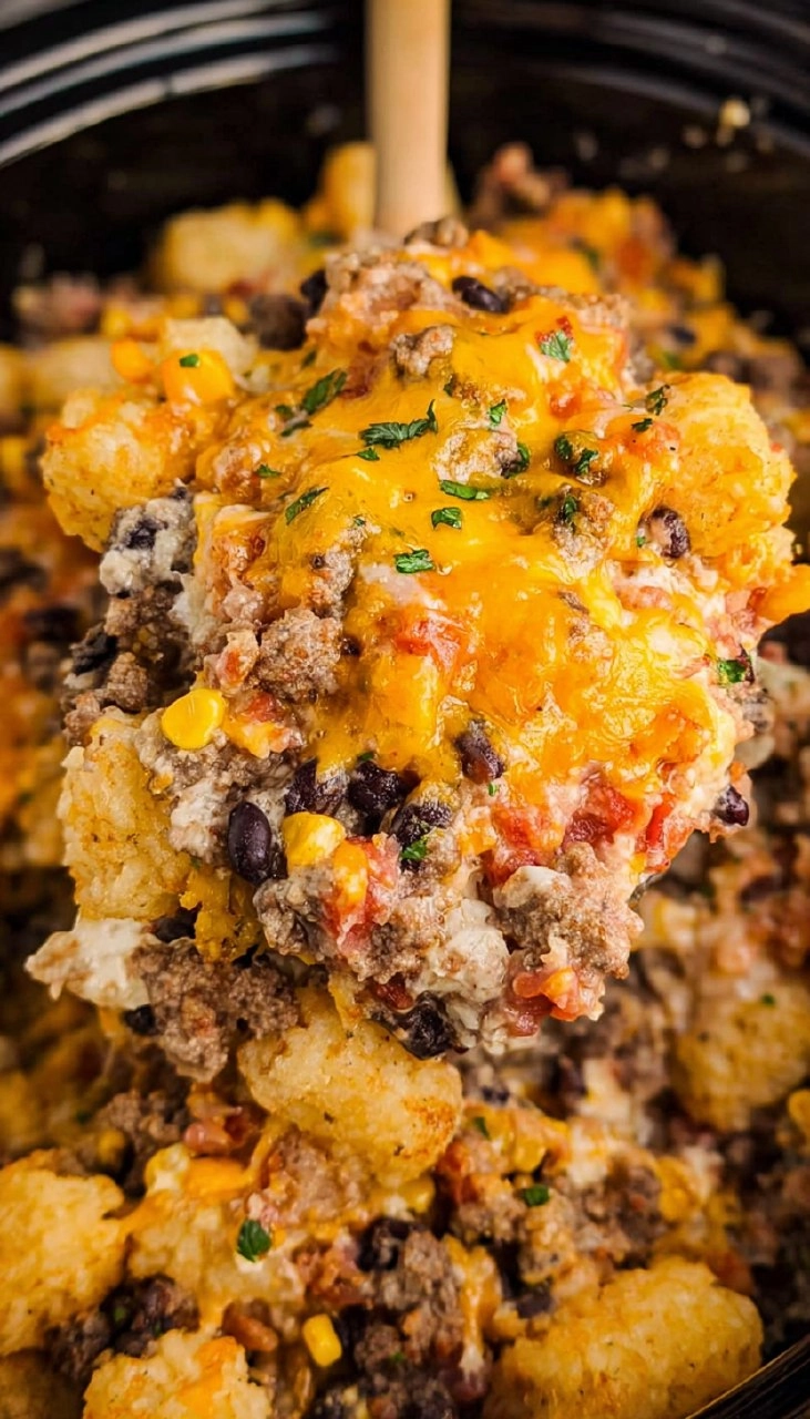 Taco Tater Tot Casserole (In The Slow Cooker)