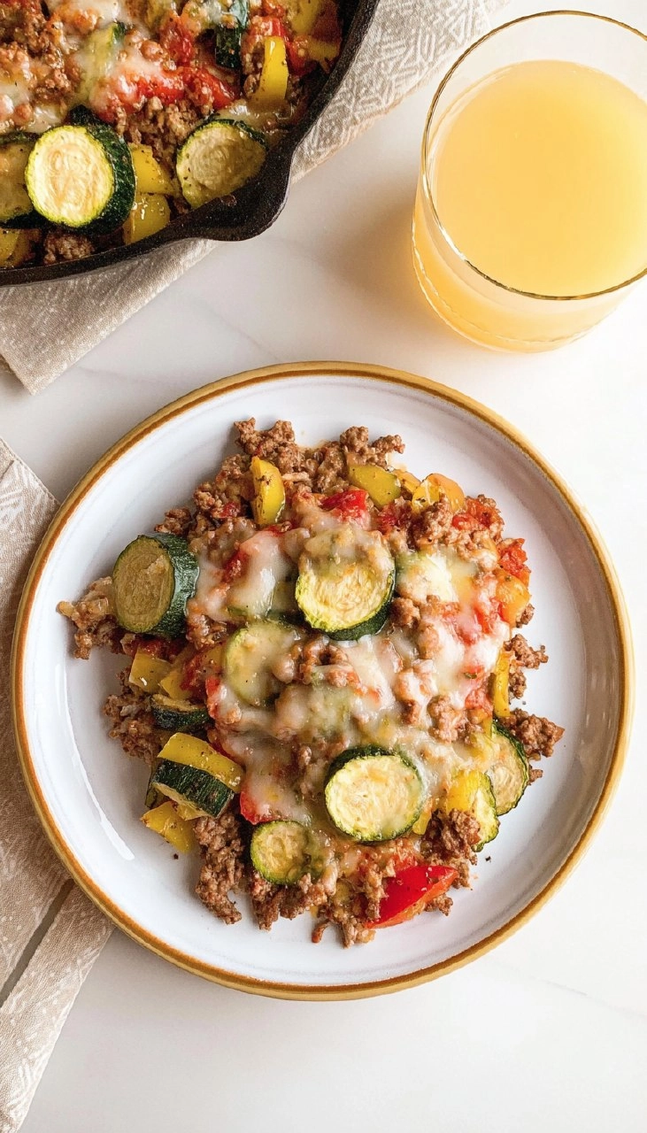 Cheesy Ground Beef Zucchini Skillet