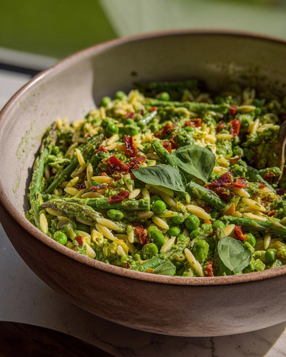 Spring Orzo Pasta Salad with Creamy Basil Vinaigrette