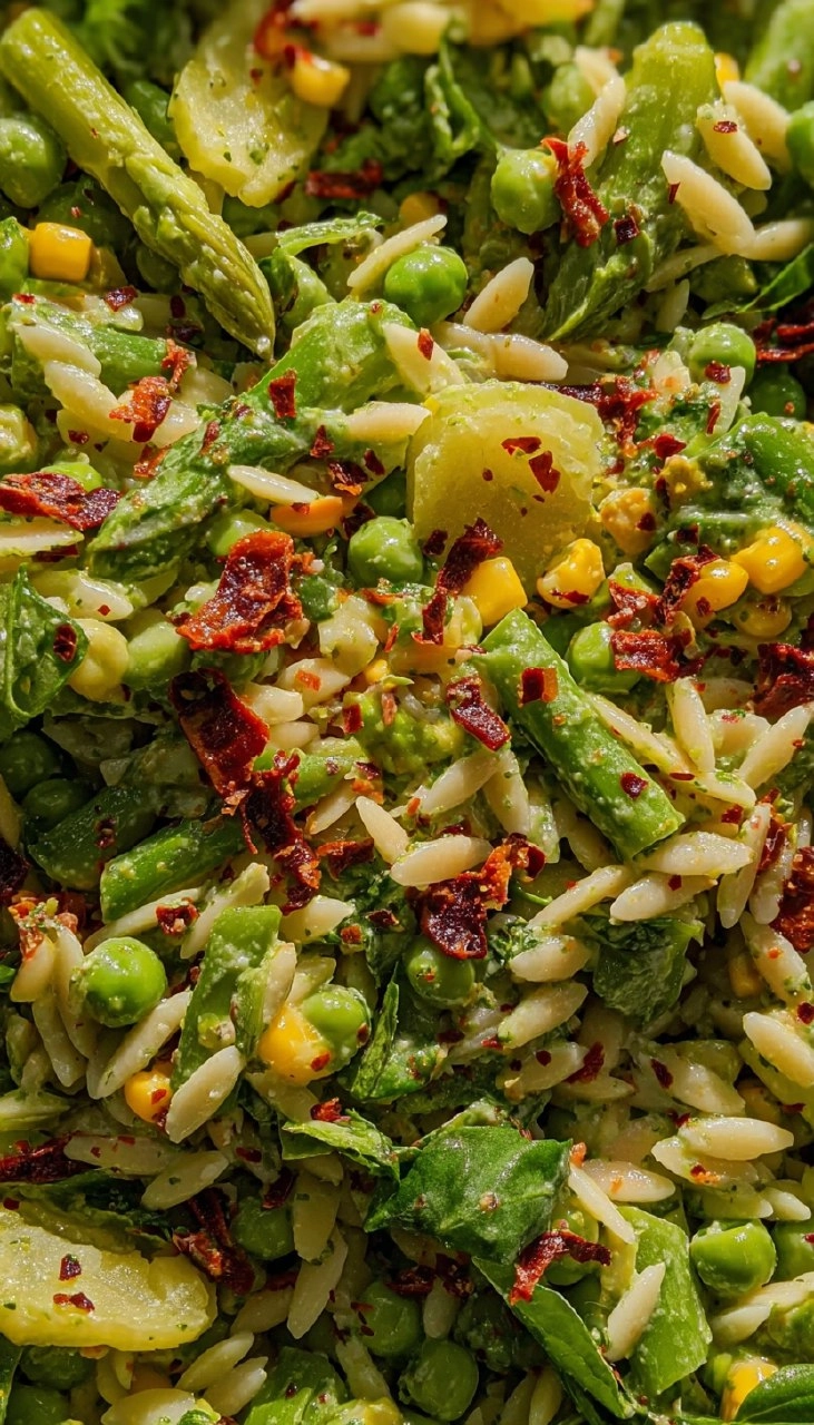 Spring Orzo Pasta Salad with Creamy Basil Vinaigrette