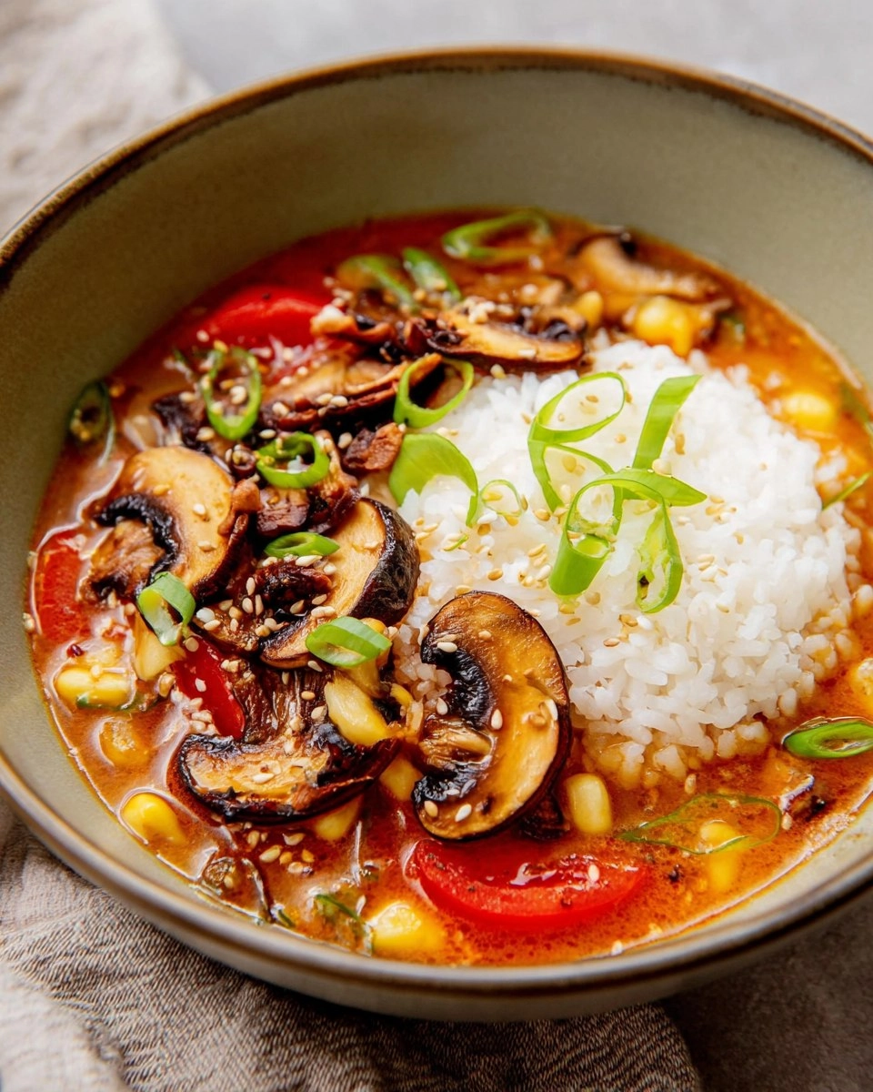 Tomato Miso Soup with Garlic Sesame Mushrooms